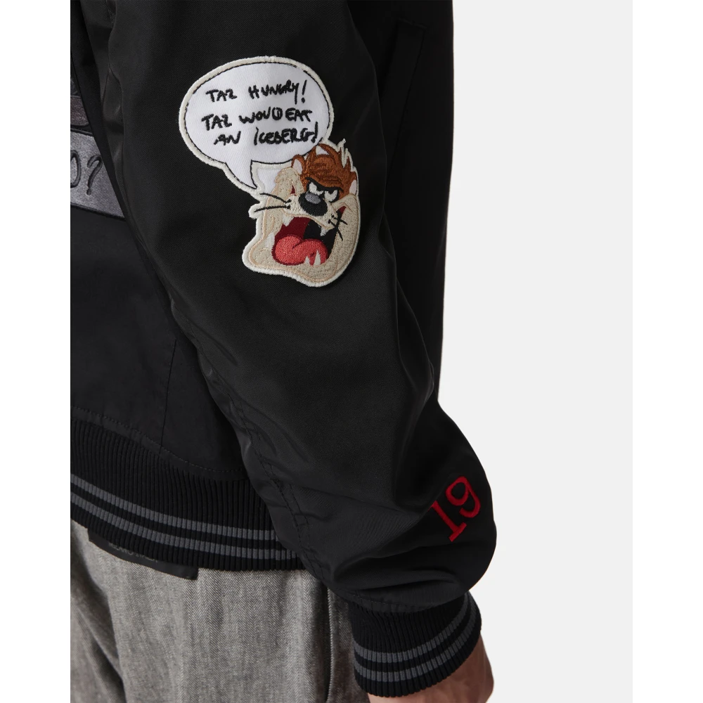 Iceberg Regular fit zwarte jas in keperstof met Looney Tunes thema details Black Heren