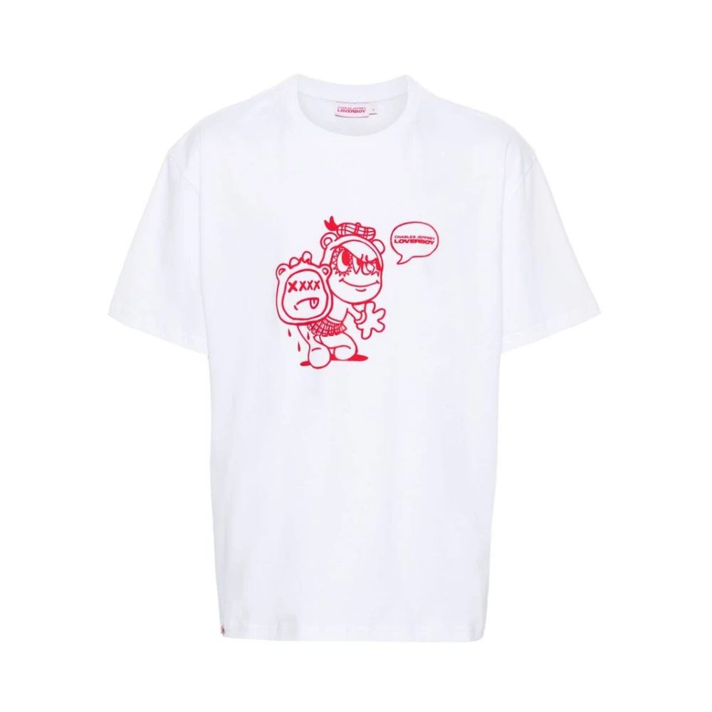 Loverboy by Charles Jeffrey Rode en Witte Katoenen T-shirt White Heren