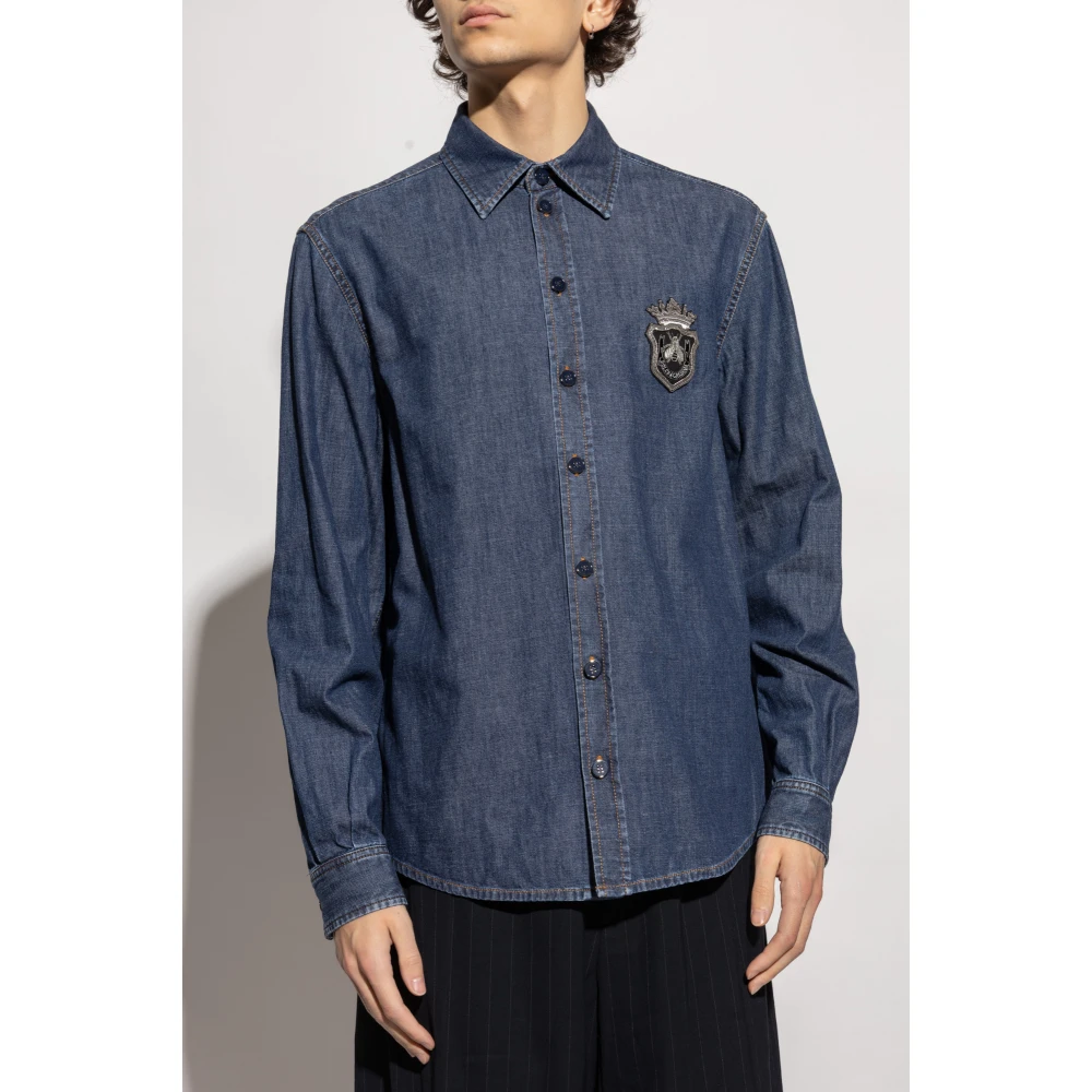 Dolce & Gabbana Denim shirt met applicatie Blue Heren