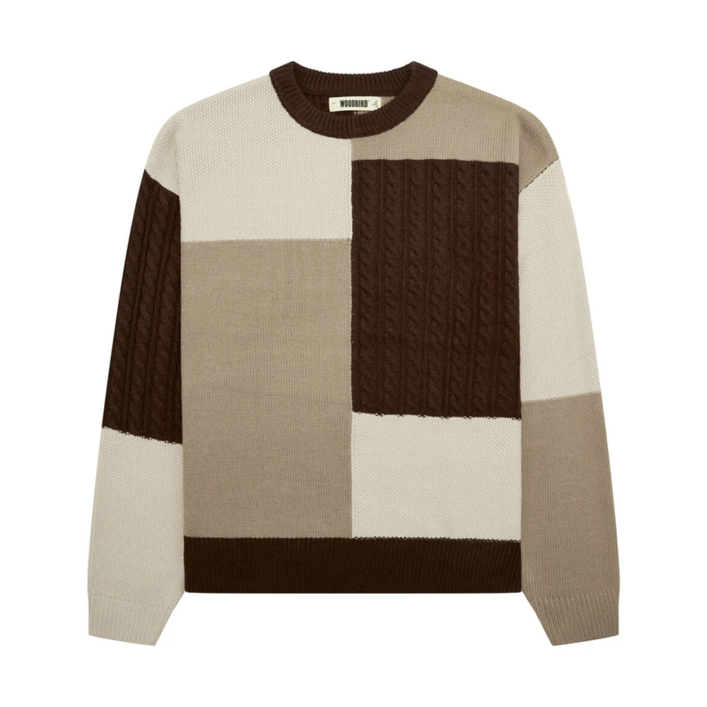 Woodbird Patch Knit Sweatshirt Brown Heren