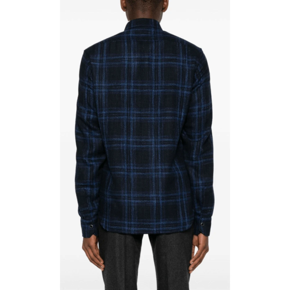 Kiton Navy Blue Plaid Shirt Blue Heren