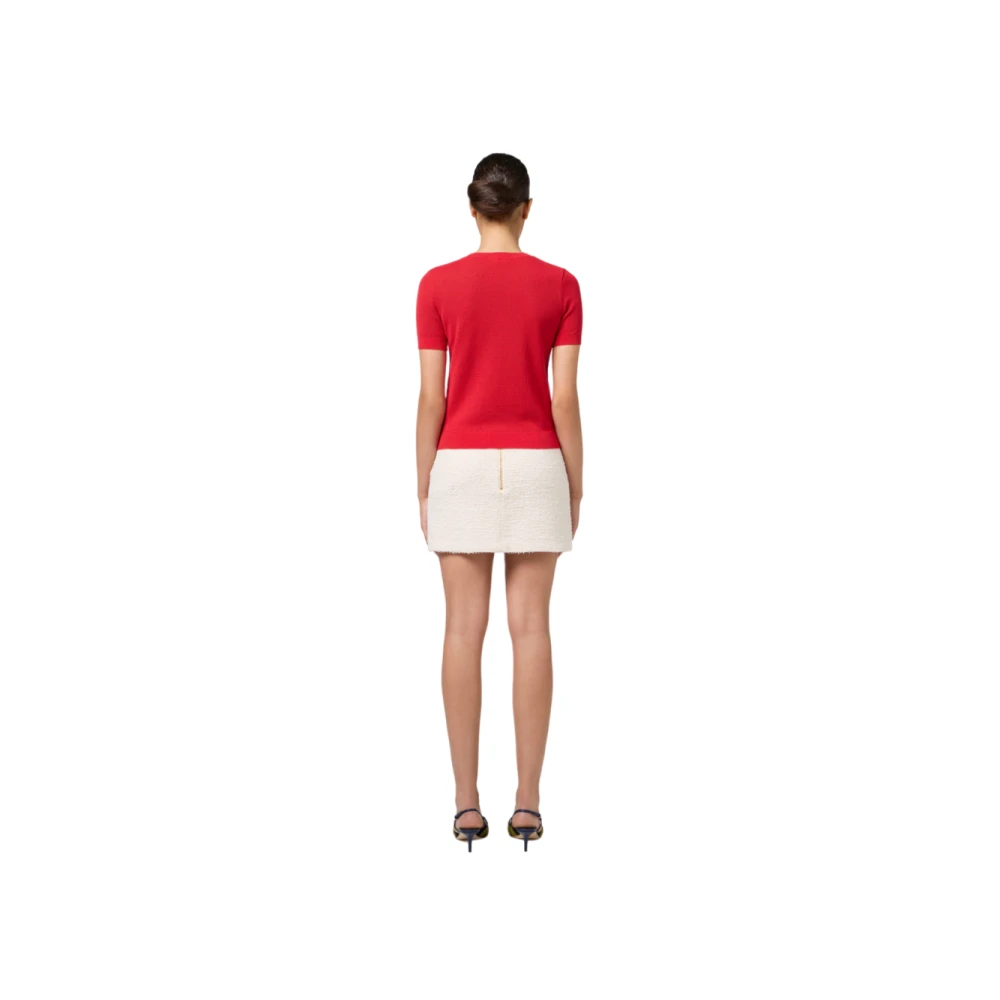 Elisabetta Franchi Korte Mouw Mesh Gebreide Top Red Dames