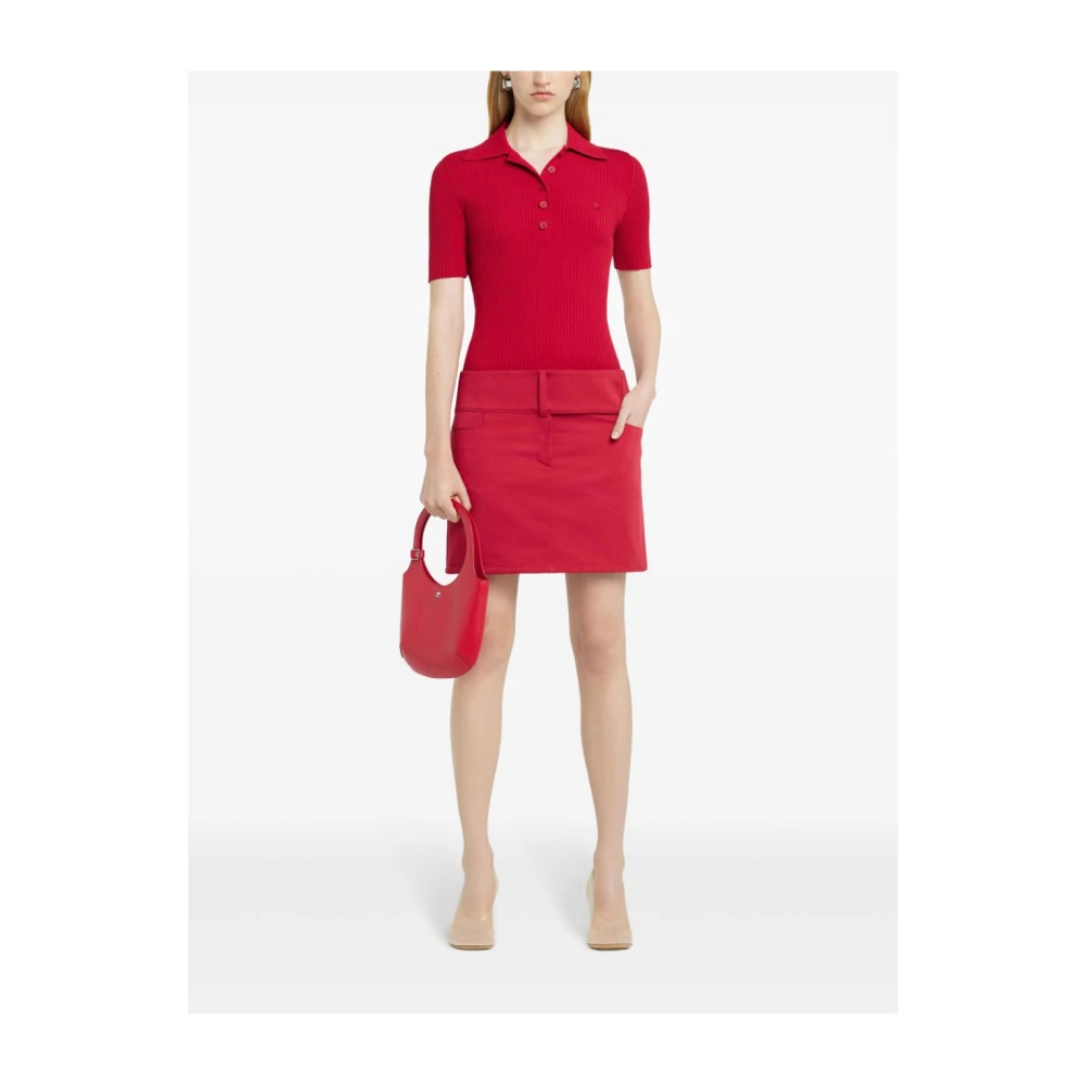 Courrèges Rode T-shirt met Logo Applicatie Red Dames