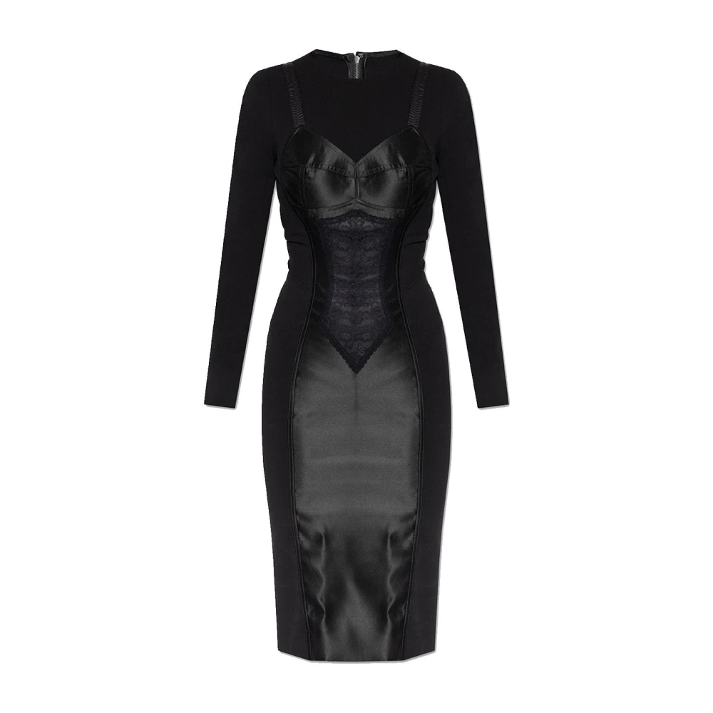 Dolce & Gabbana Sheath Jurk met Zijden Inzetstukken Black Dames