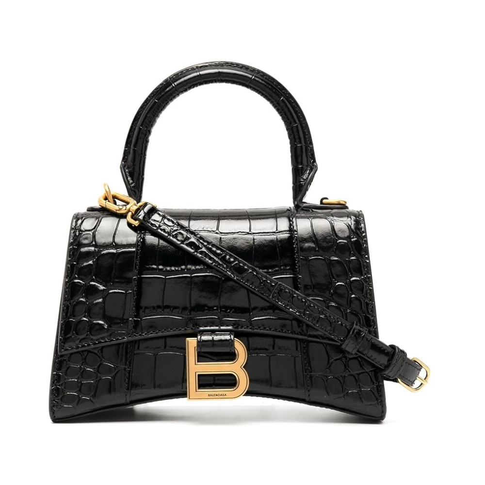 Balenciaga Zwarte tas met krokodilleneffect en handvat Black Dames