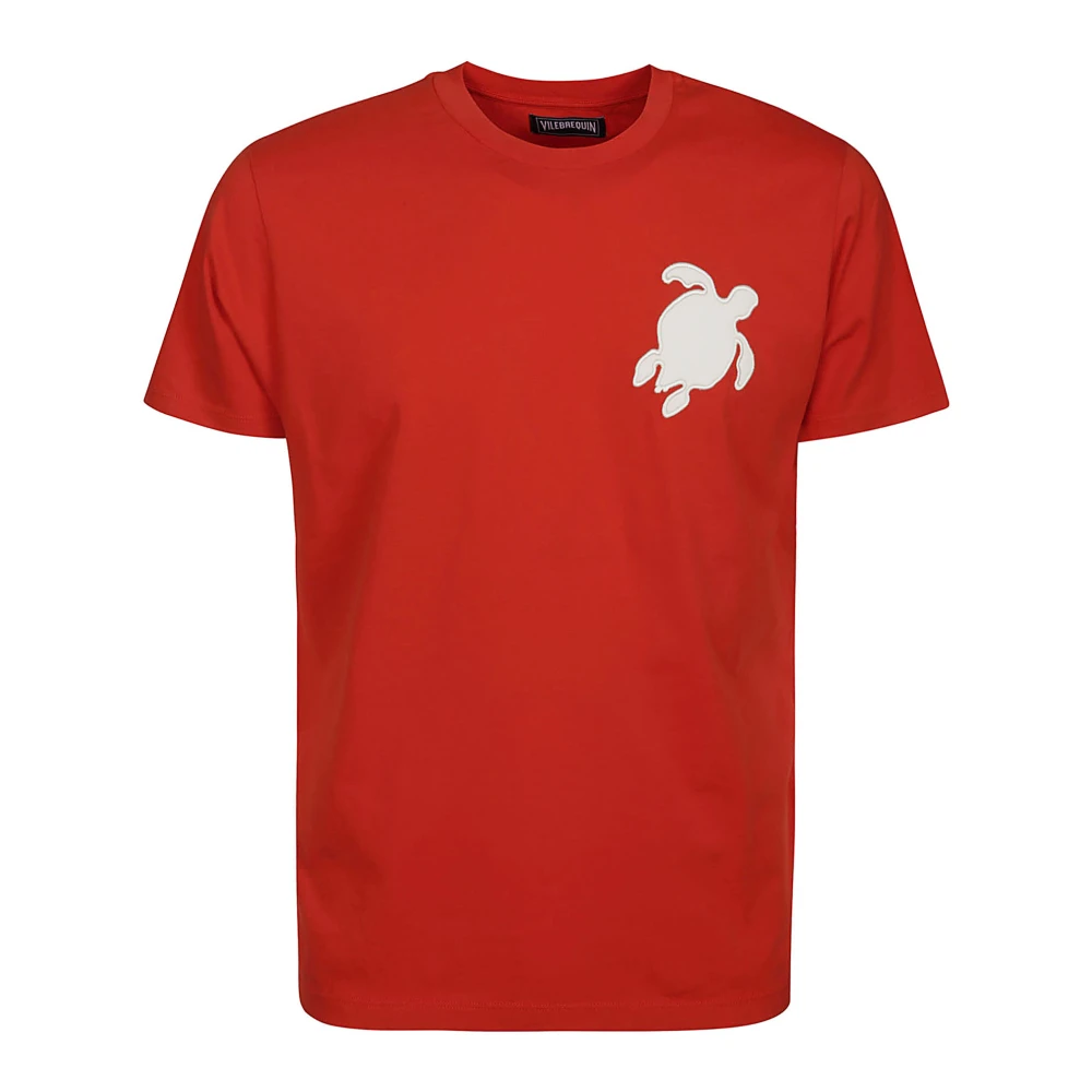 Vilebrequin Heren T-shirt met schildpad patch Red Orange Gray Heren