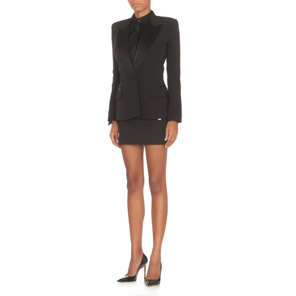 Elisabetta Franchi Zwarte Blazer met Peak Revers Black Dames