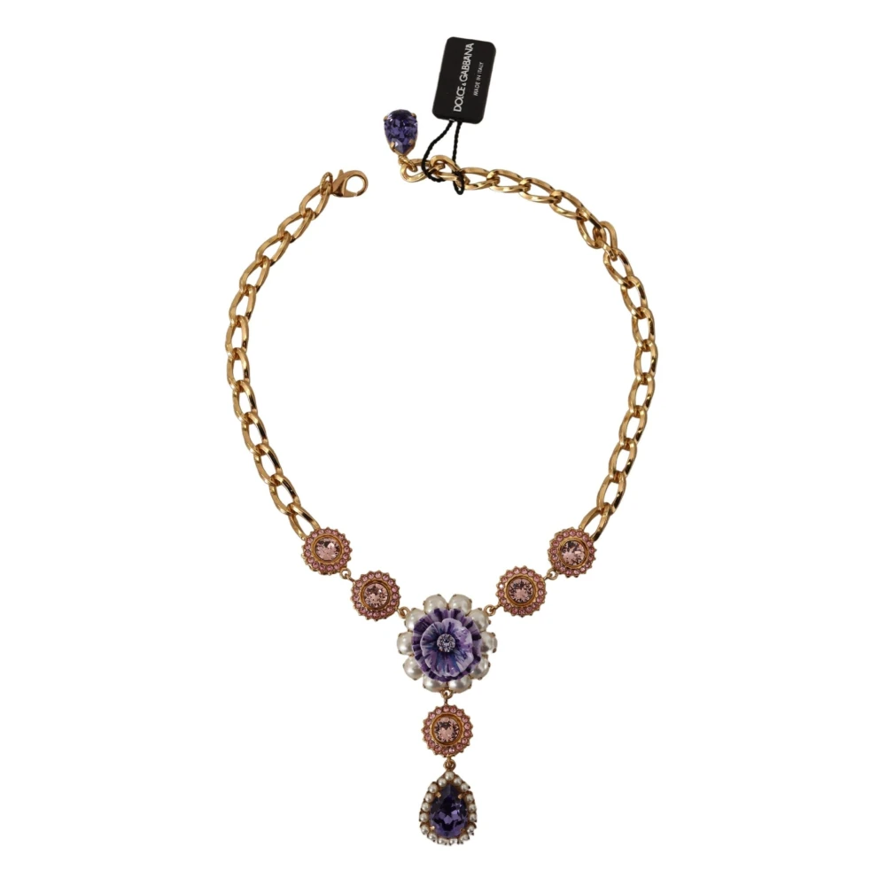Dolce & Gabbana Women's Yellow Luxury Floral Crystal Statement Necklace