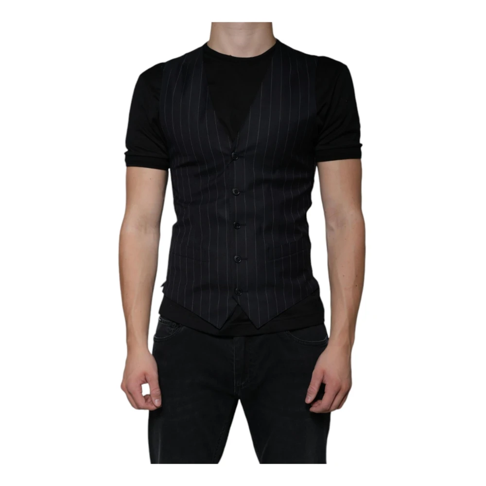 Dolce & Gabbana Zwart leren vest jurk formeel vest Black Heren