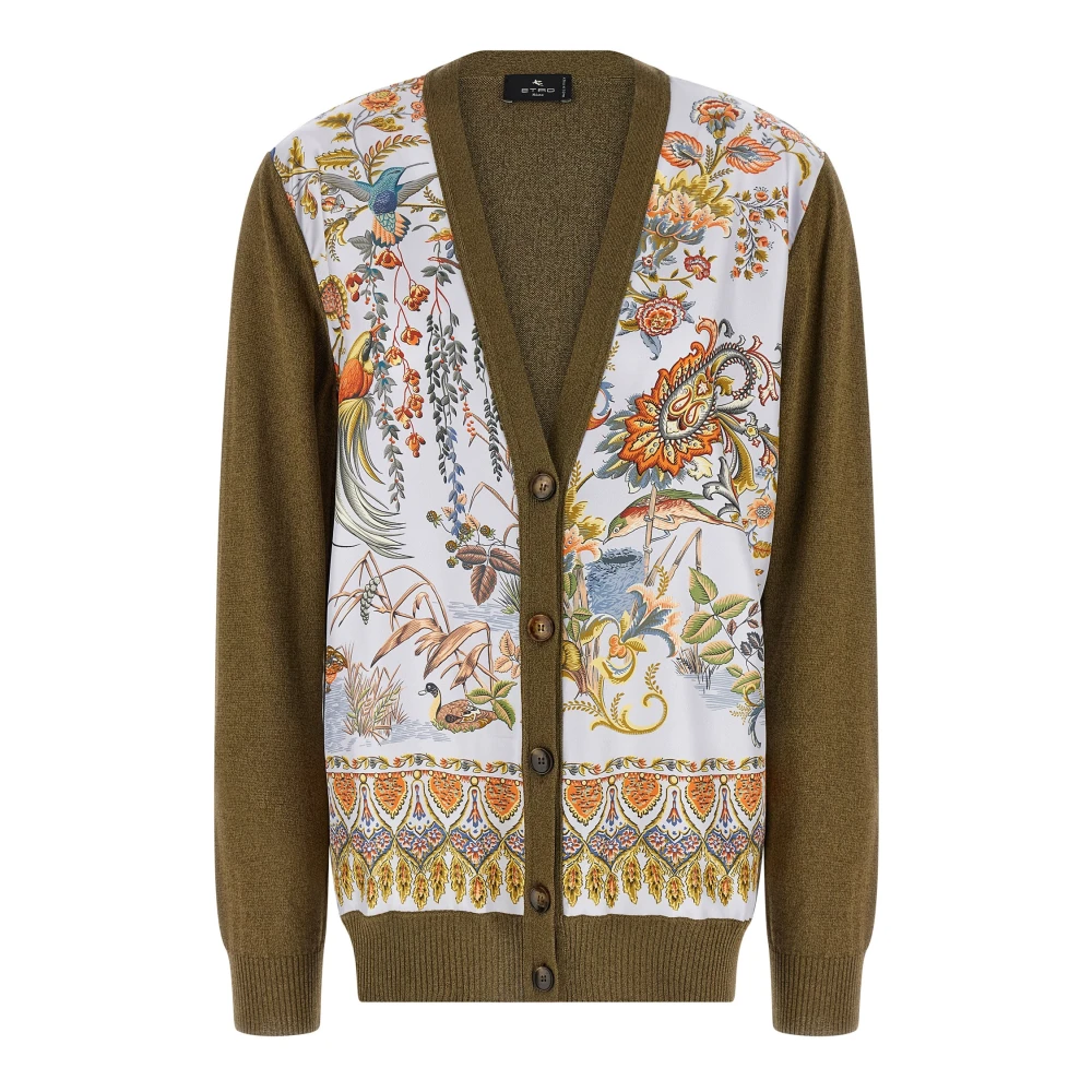 Etro Women's Green Cotton And Silk Cardigan With Print - Cardigans - S - Knitwear