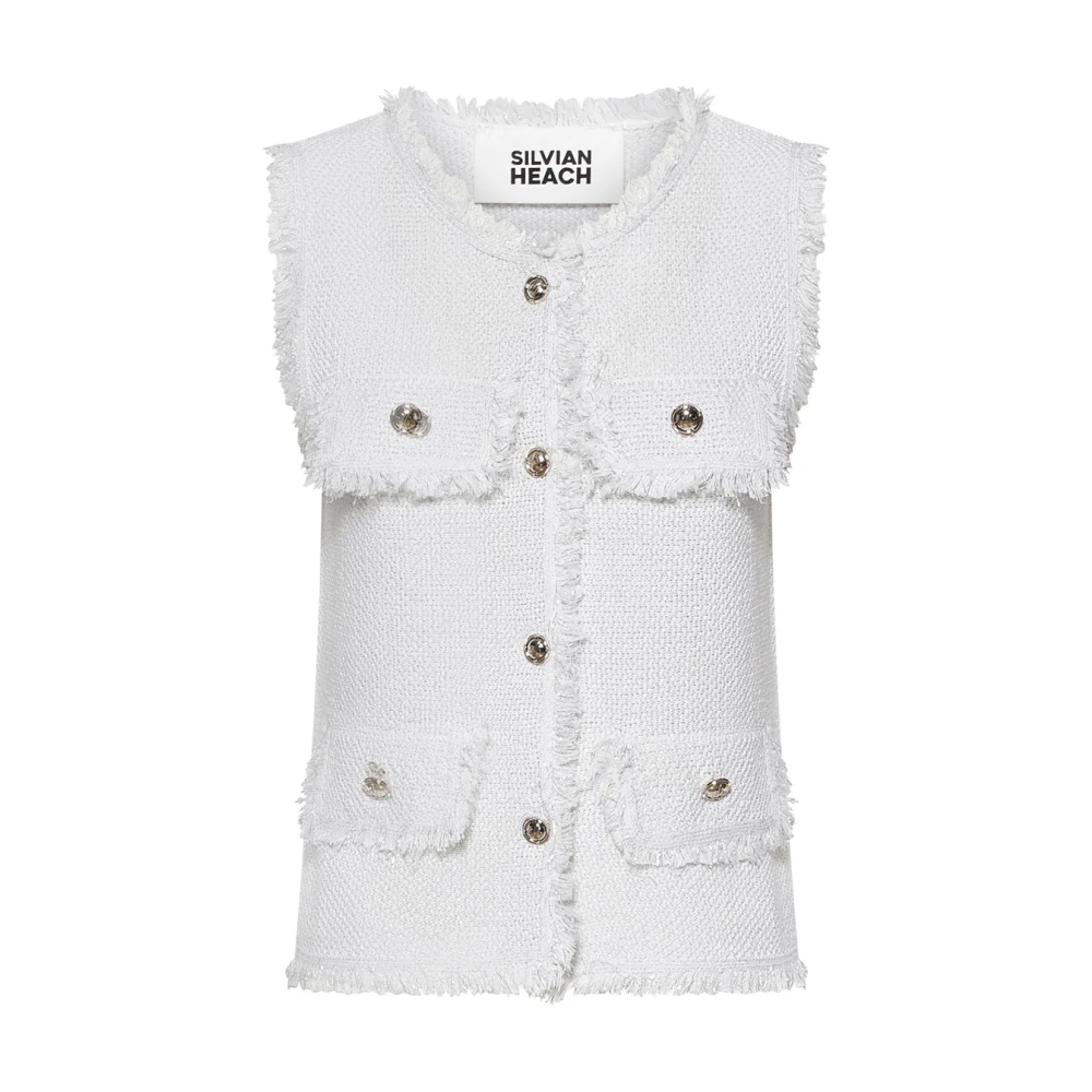 Silvian Heach Donna Bianco - Gilet Senza Maniche Con Dettagli Decorativi - Jackets - L