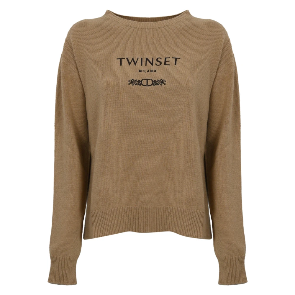 Twinset Geborduurde Logo Sweaters Brown Dames