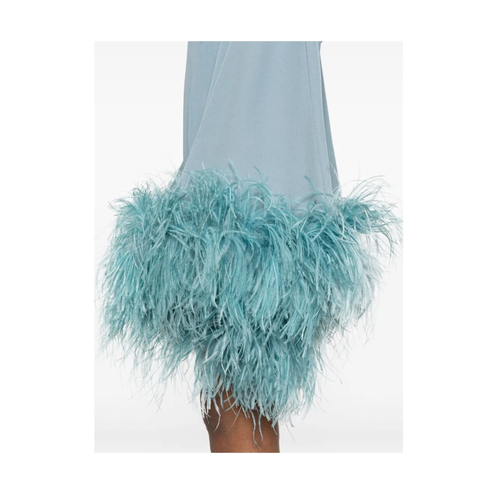 Taller Marmo Blauwe Crepe V-Hals Jurk met Veer Trim Blue Dames