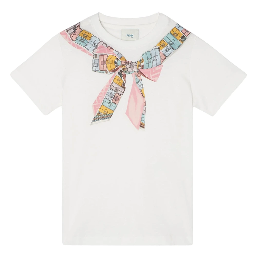Fendi Women's White Trompe L'oeil Bow Print T-Shirt