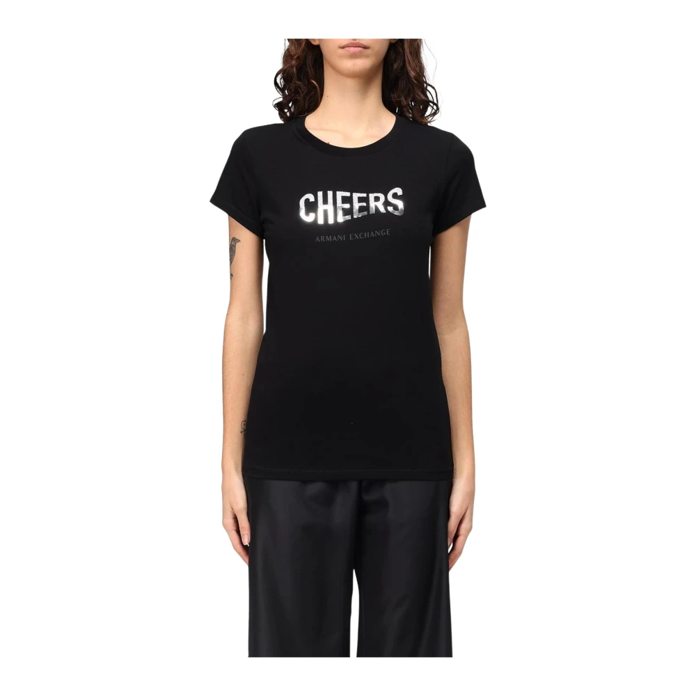 Armani Exchange Black T-Shirts, Female, Xs, Graphic Print Casual Tee