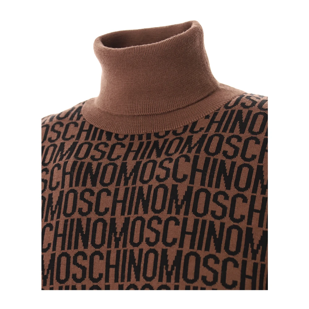 Moschino Bruine Logo Turtle Neck Sweater Brown Heren