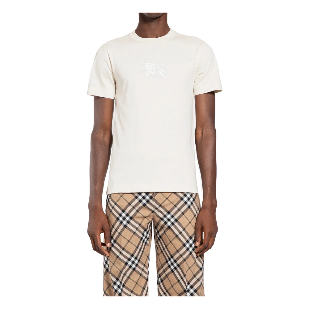 Burberry Equestrian Knight Geborduurd Katoenen Jersey T-shirt White Heren