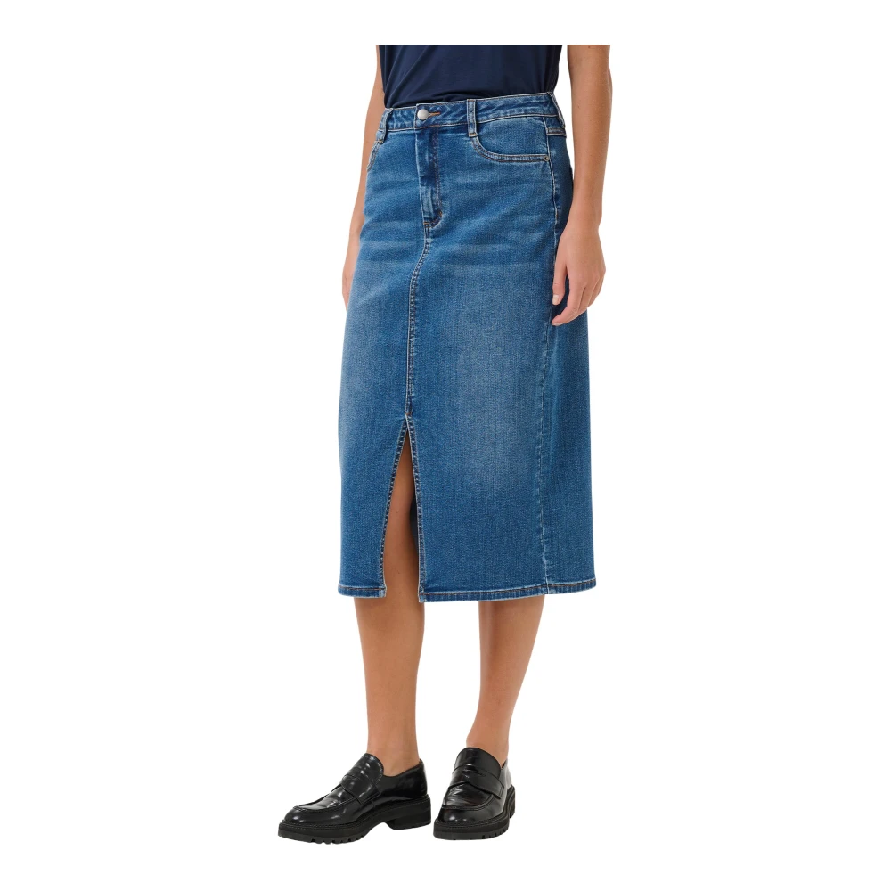 Kaffe Denim Rok met Hoge Taille en Voorsplit Blue Dames