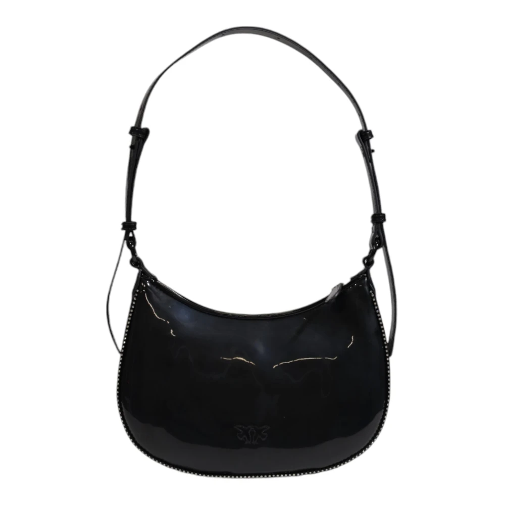 pinko Zwarte Leren Schoudertas met Rits Black Dames