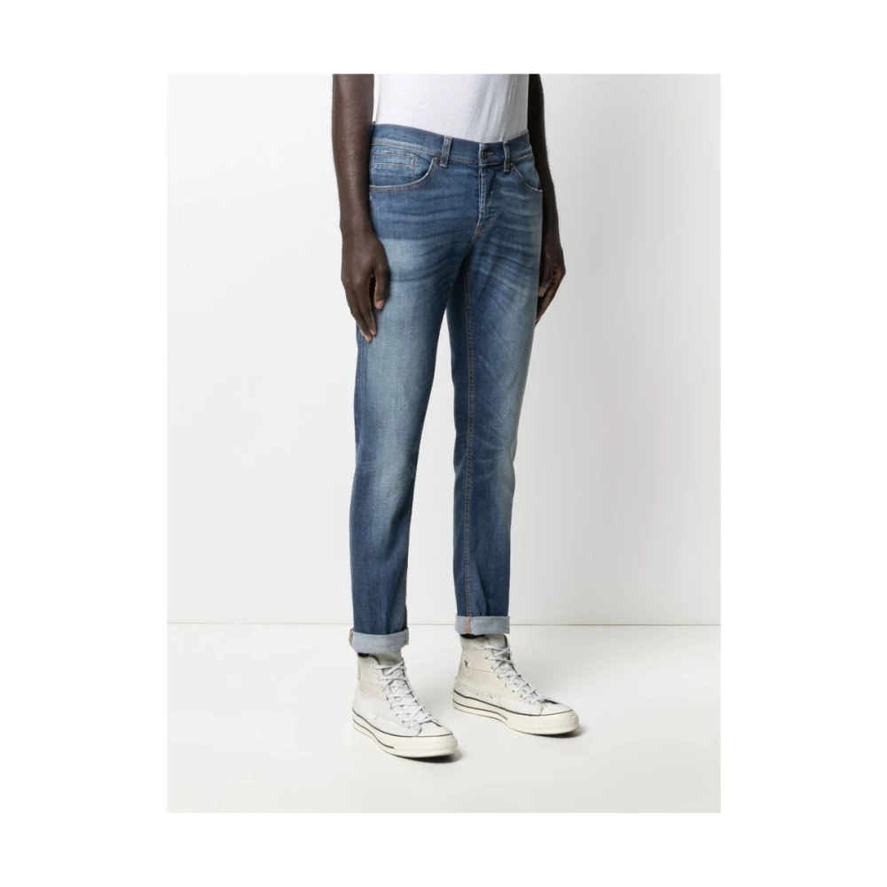Dondup Blauwe Bleach Wash Whiskering Jeans Blue Heren