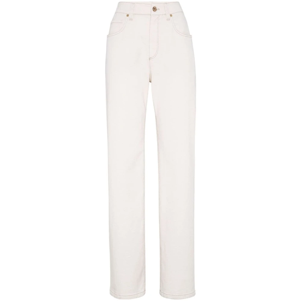 Brunello Cucinelli Ecru High-Waisted Straight-Leg Jeans White, Dam