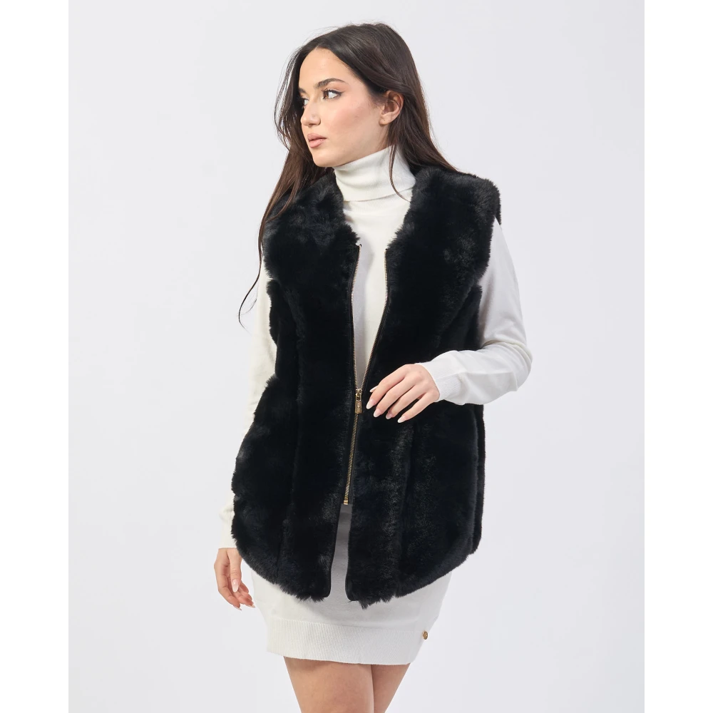 YES ZEE Zwarte mouwloze imitatiebontjas Black Dames