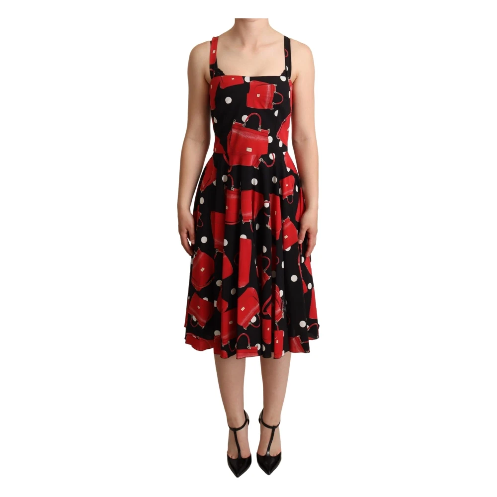 Dolce & Gabbana Black Red Bag Print A-Line Mid Length Dress - Female - Midi Dresses - Multicolor - 2XS - Dresses