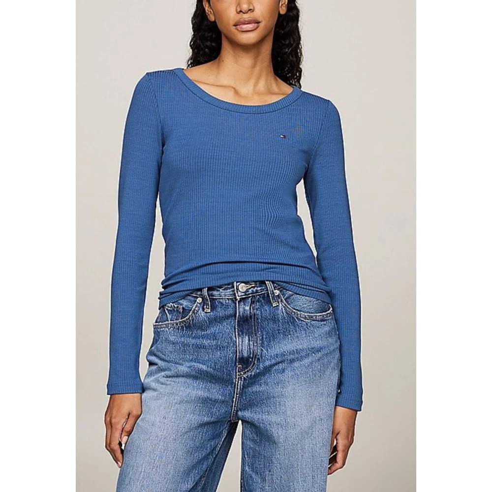 Tommy Hilfiger Dames Slim Ribgebreide Longsleeve T-shirt Blue Dames