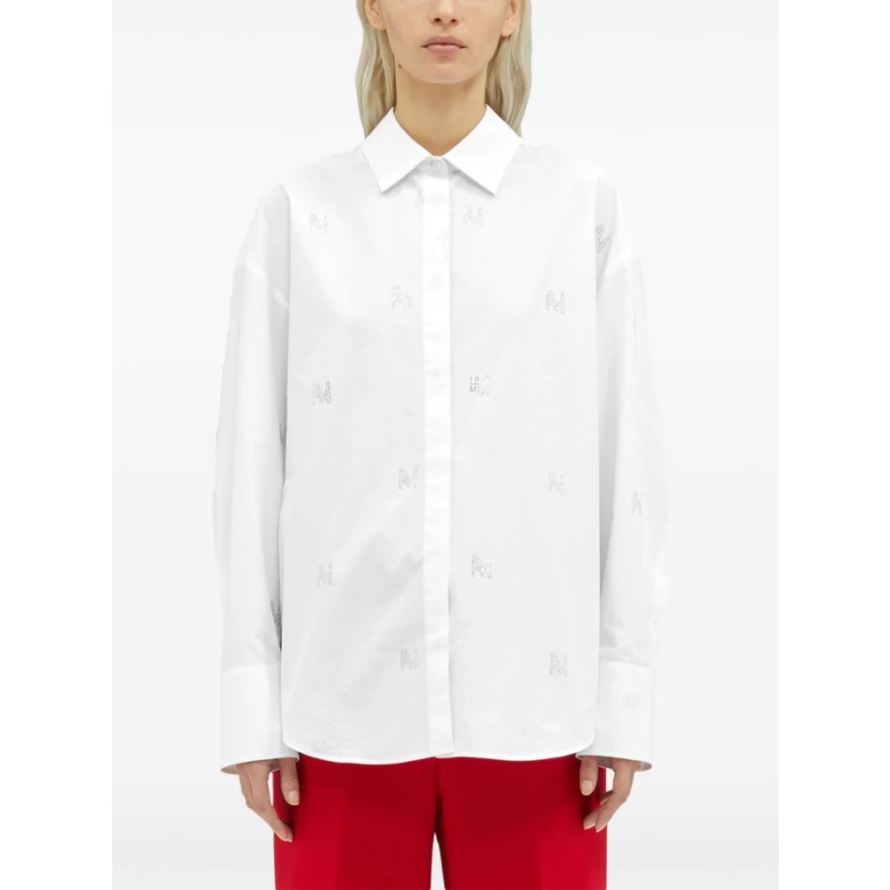 Msgm Witte Katoenen Overhemd met Strass Logo White Dames