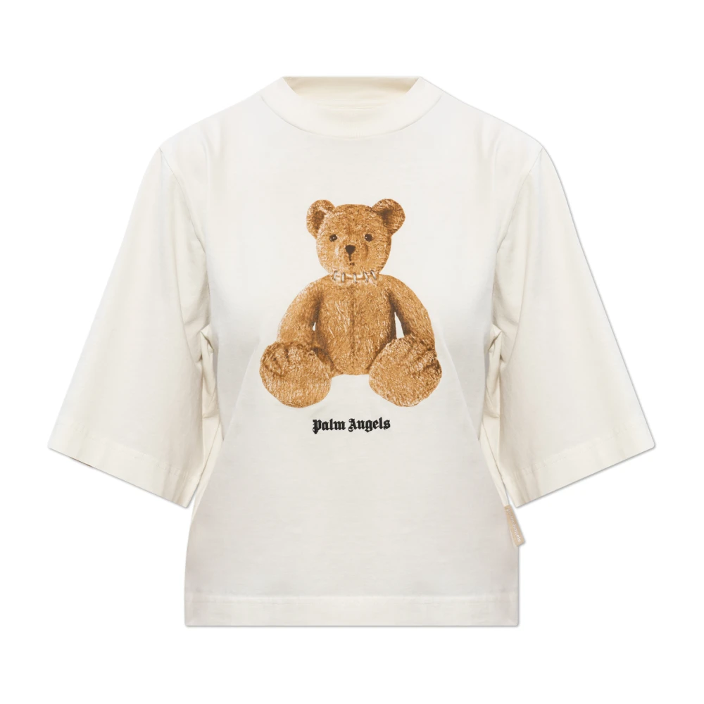 Palm Angels Vrouw Beige Tops Dames, S, Katoen, Cropped T-Shirt Met Gedrukt Logo