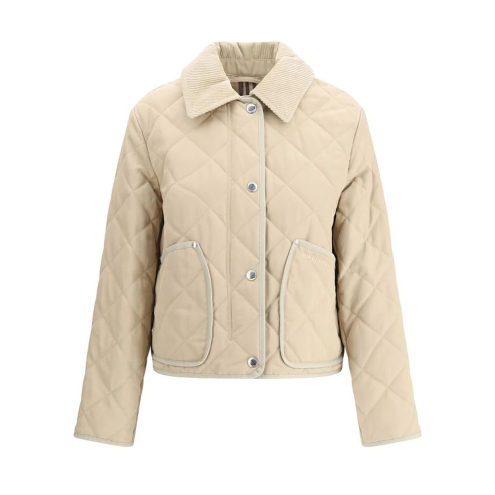 Burberry Gewatteerde katoenen jas met corduroy kraag Beige Dames