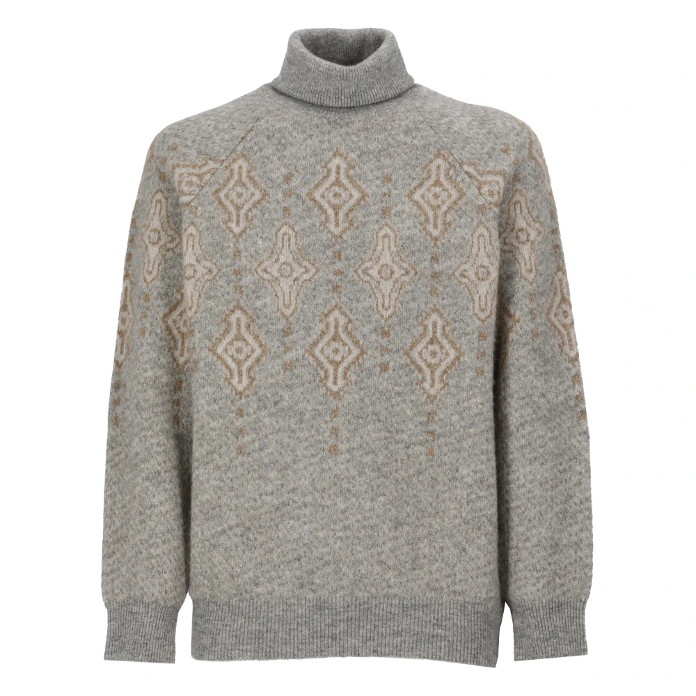 BRUNELLO CUCINELLI Grijze Alpaca Blend Geometrische Trui Gray Heren