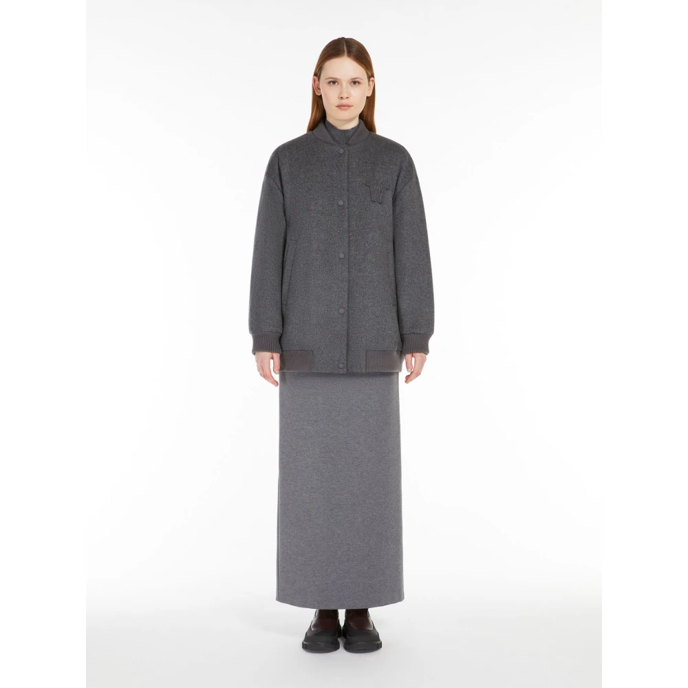 Max Mara Weekend Wollen Bomberjack met Geribbelde Kraag Gray Dames