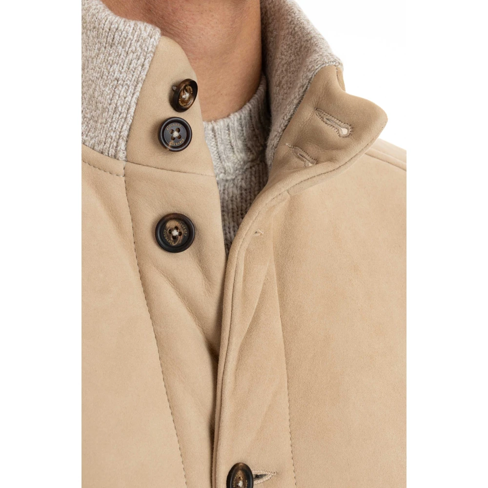 Eleventy Beige Gebreide Kraag Jas met Knopen Beige Heren