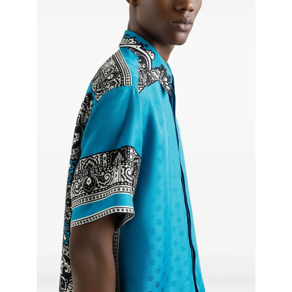 Dolce & Gabbana Blauwe Monogram Print Button-Up Shirt Blue Heren