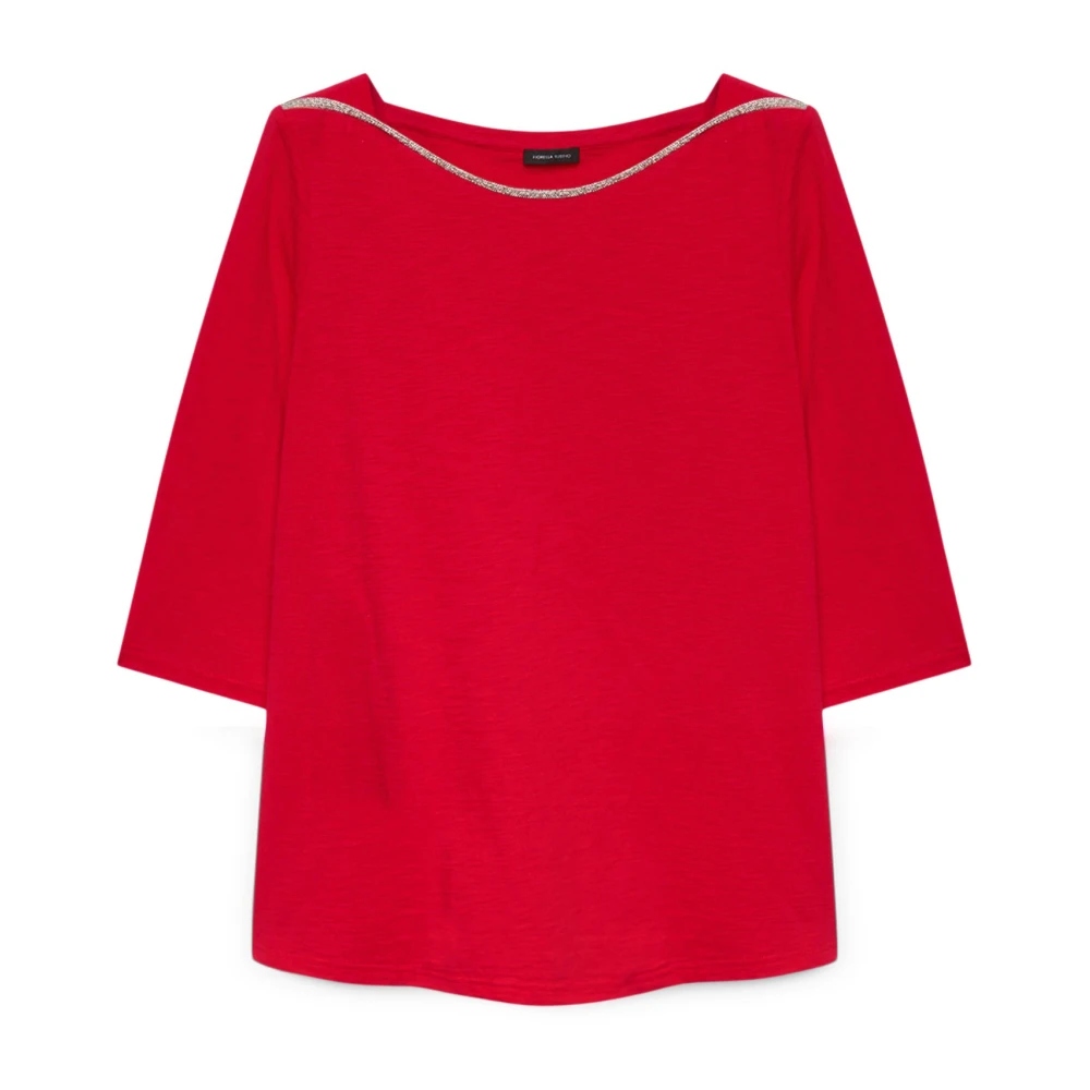 Fiorella Rubino Katoenen T-shirt met Lurexrand Red Dames
