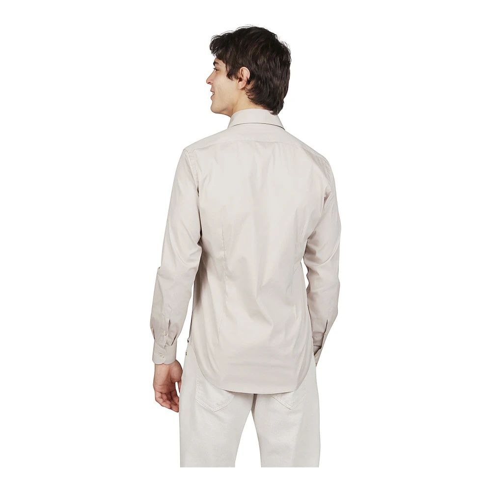 Eleventy Stretch Katoenen Overhemd Italiaanse Kraag Beige Heren