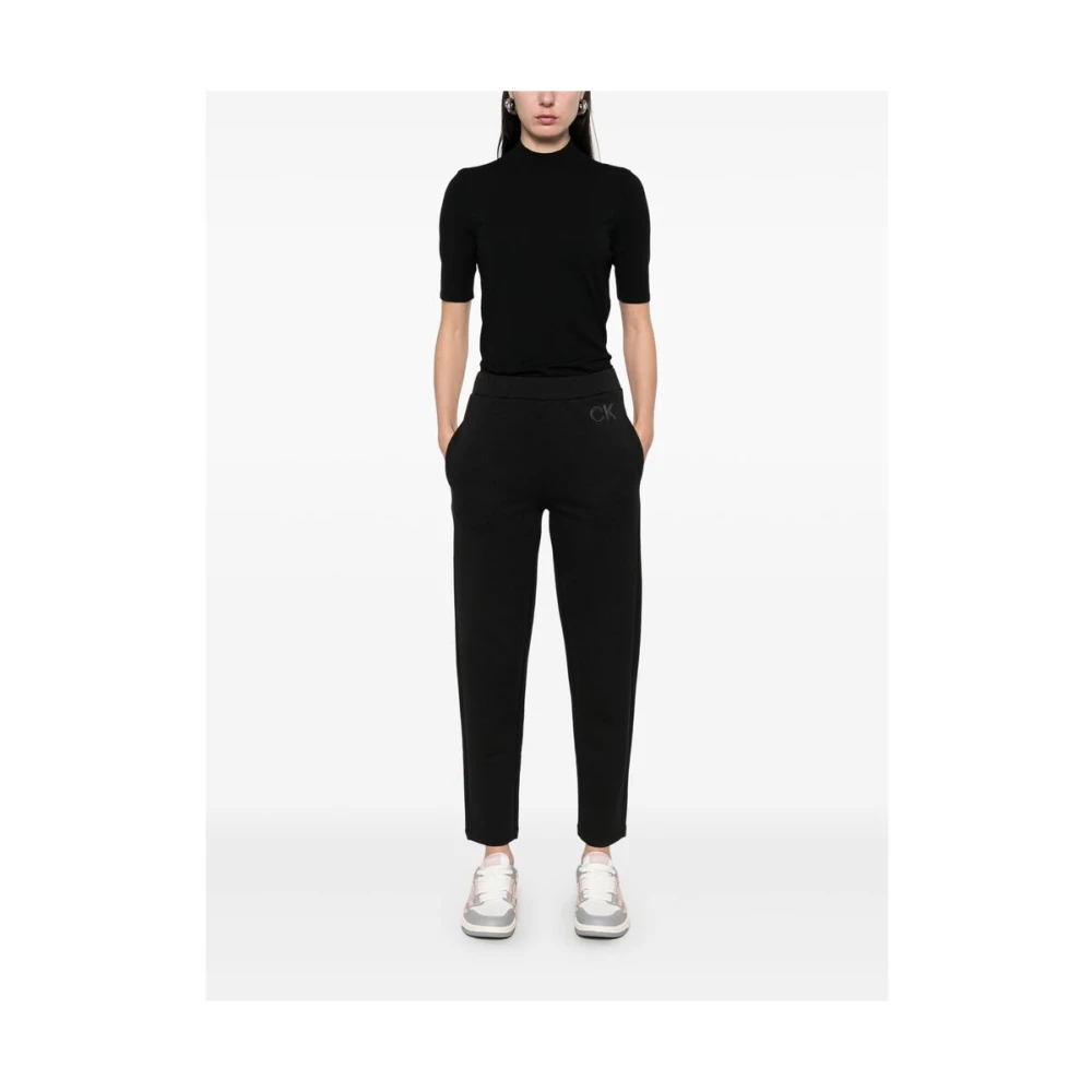 Calvin Klein Zwarte Geribbelde Korte Mouw Sweater Black Dames
