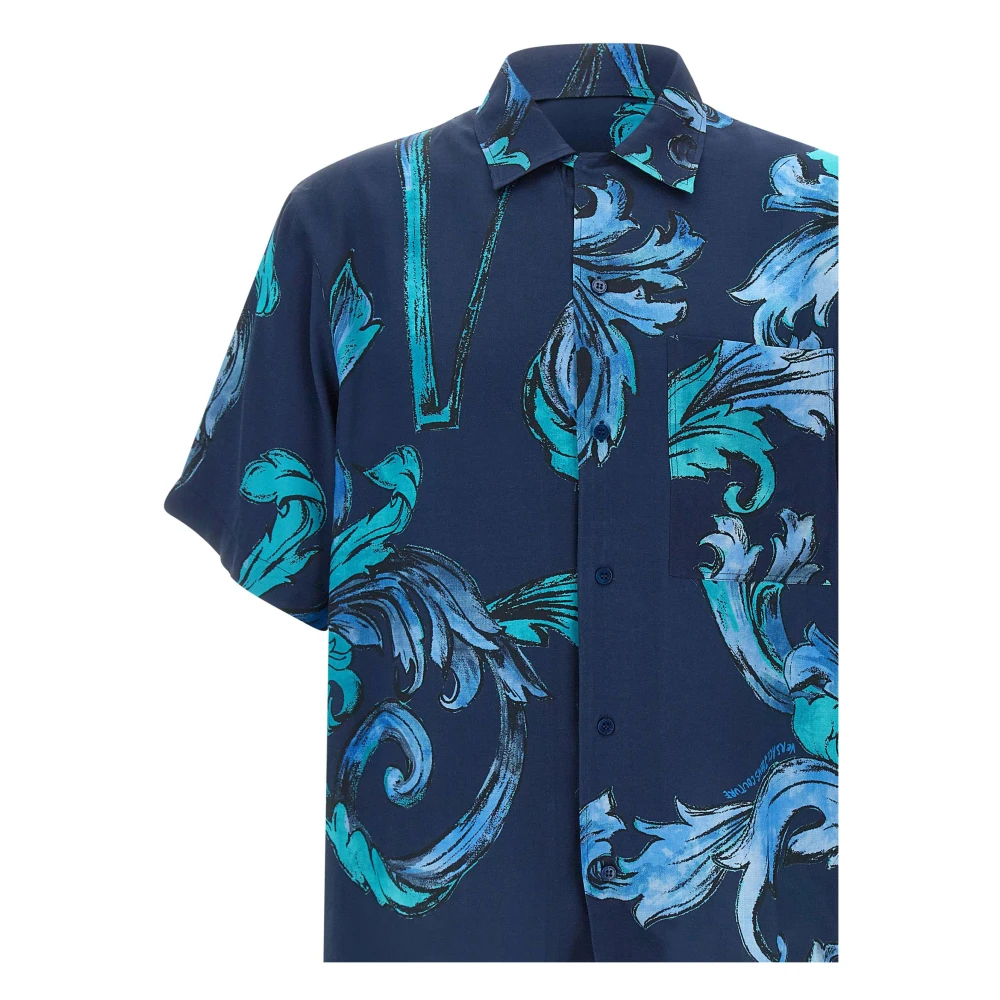 Versace Jeans Couture Barok Patroon Blauw Teal Overhemd Blue Heren
