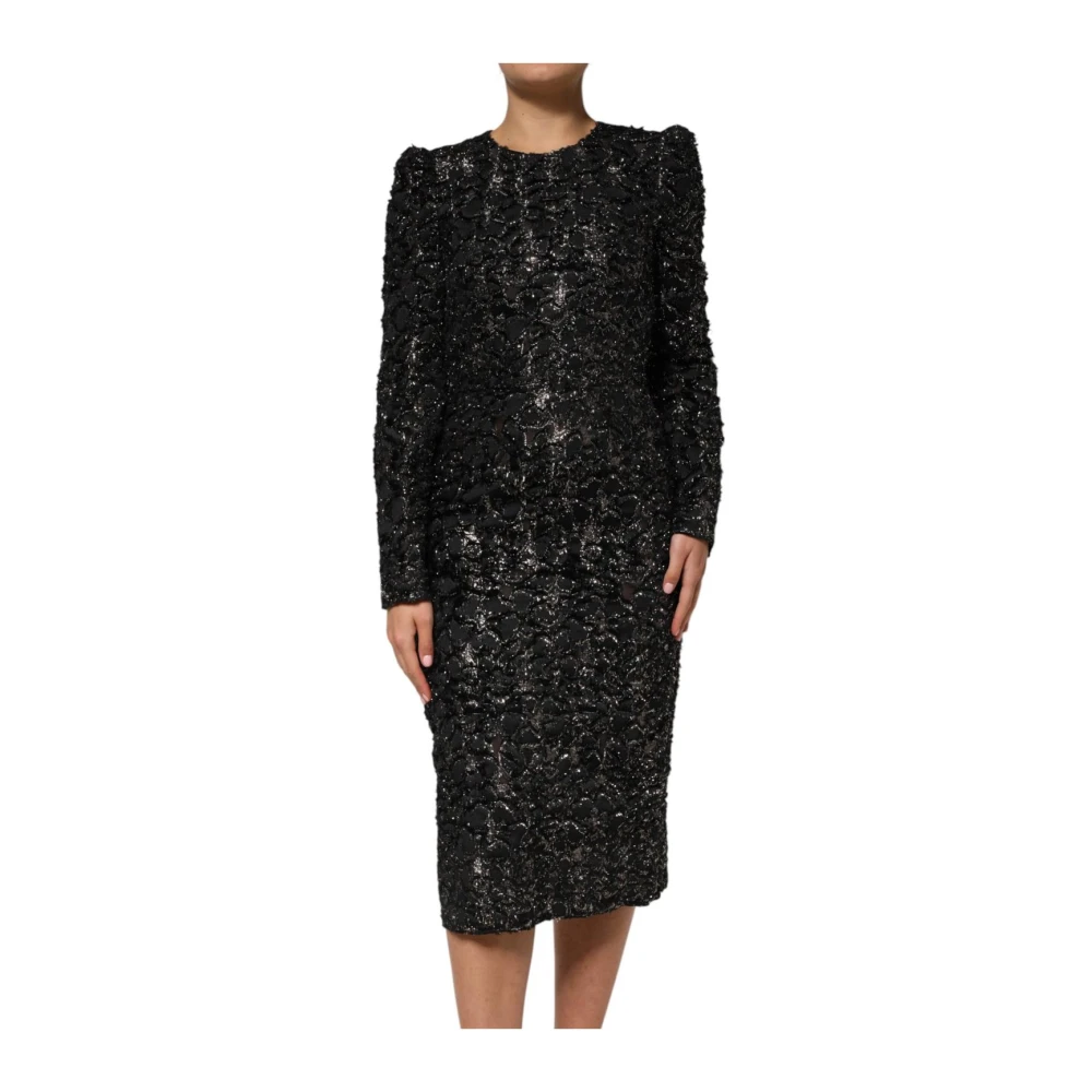 Dolce & Gabbana Women's Black Sequin Tweed Sheath Dress With Draped Bodice