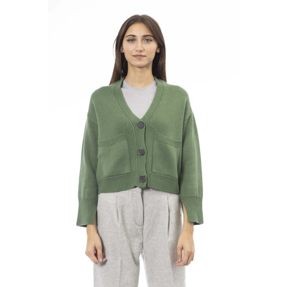 Alpha Studio Cardigan met knoopsluiting en zakken Green Dames