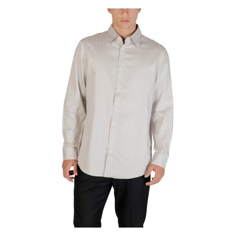 Armani Exchange Men's Gray Casual Shirts, 2XL, Striped Cotton Shirt For