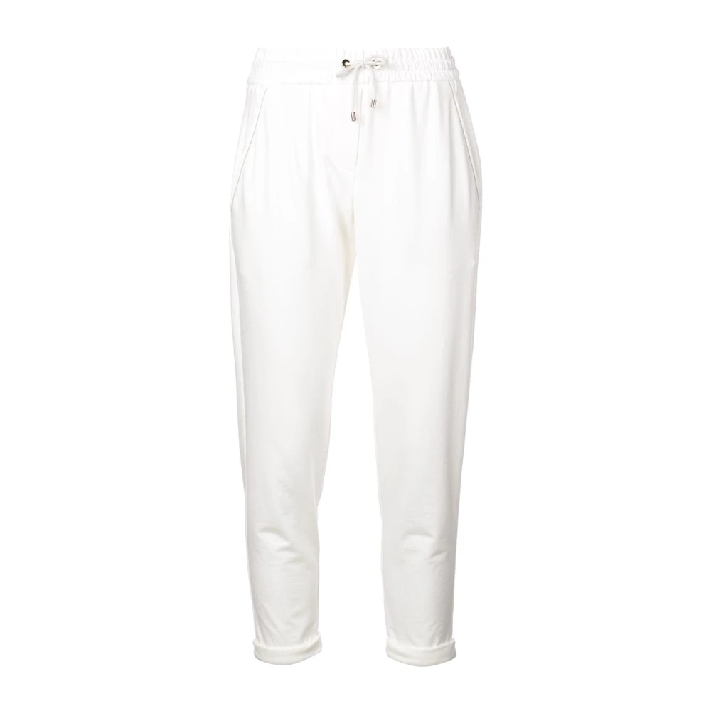 BRUNELLO CUCINELLI Witte katoenen broek met elastische taille White Dames