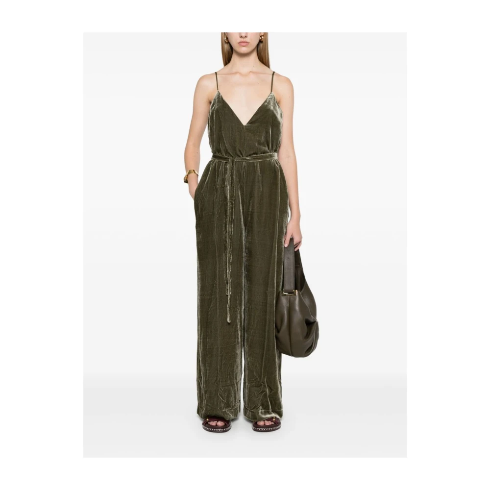 Gold Hawk Groene Velvet Palazzo Jurk met V-hals Green Dames