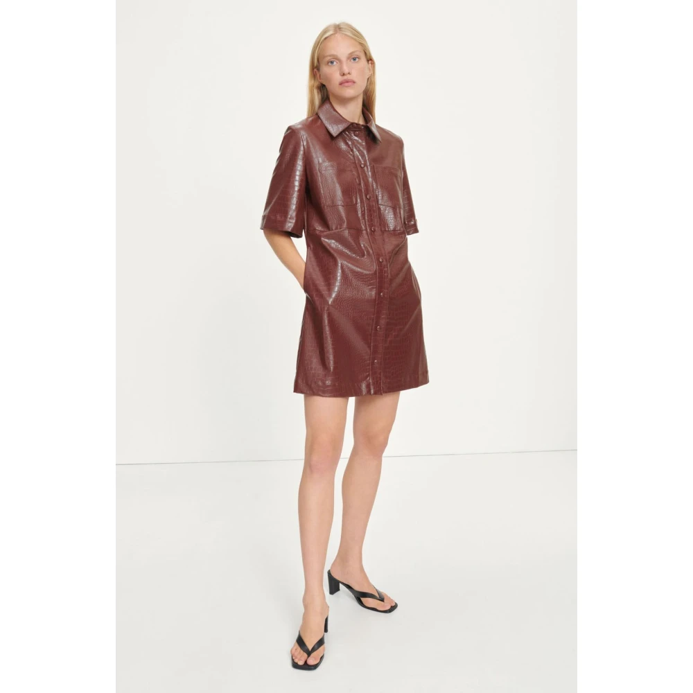 Samsøe Crocodile Faux-Leather Jurk Brown Dames