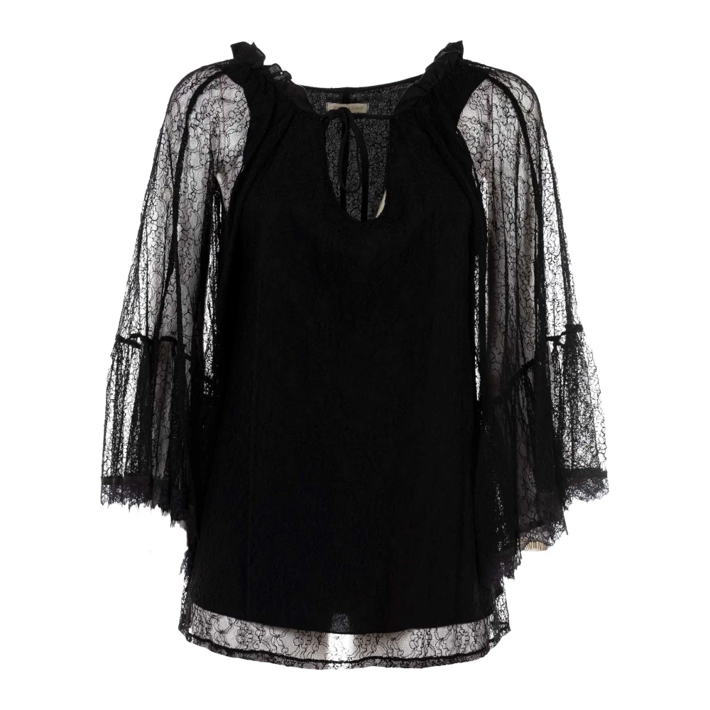 Fracomina Elegante Zwarte Kant Zomerblouse Black Dames