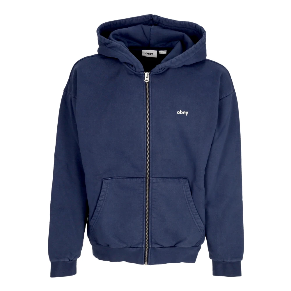 Obey Men's Blue Zip-Throughs, Xl, Zip Hoodie Fleece Pigt Navy Sweatshirt