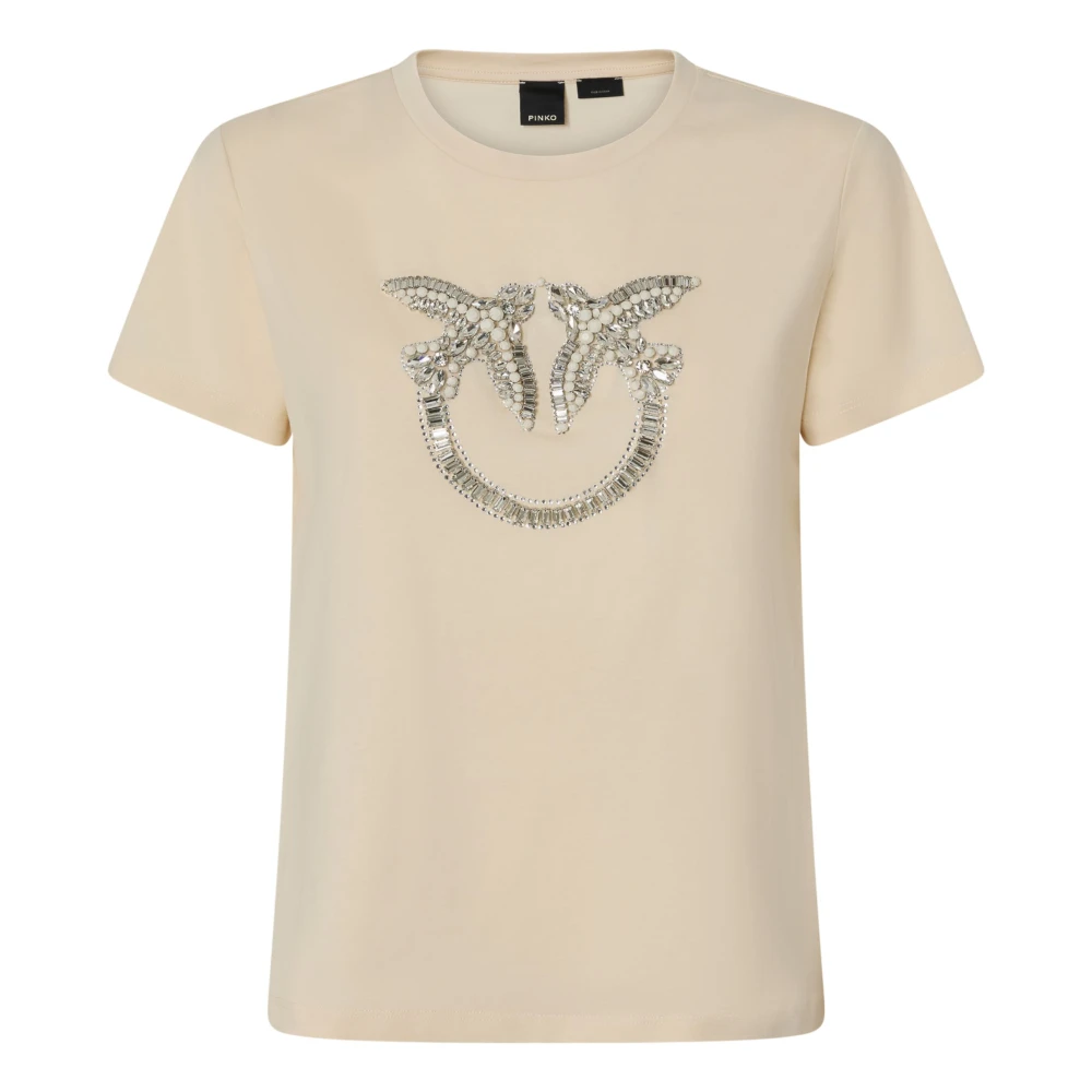 Pinko Jersey Logo T-shirts en Polos Sand Beige Dames