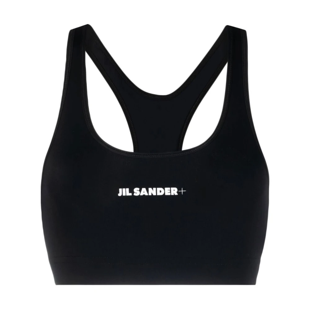 Jil Sander Women's Black Sleeveless Tops, Xs, Sporty Logo Print Top