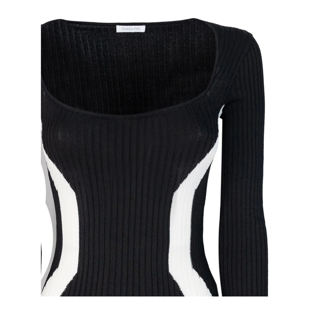 PATRIZIA PEPE Zwarte Viscose Trui Slim Fit Lange Mouw Black Dames